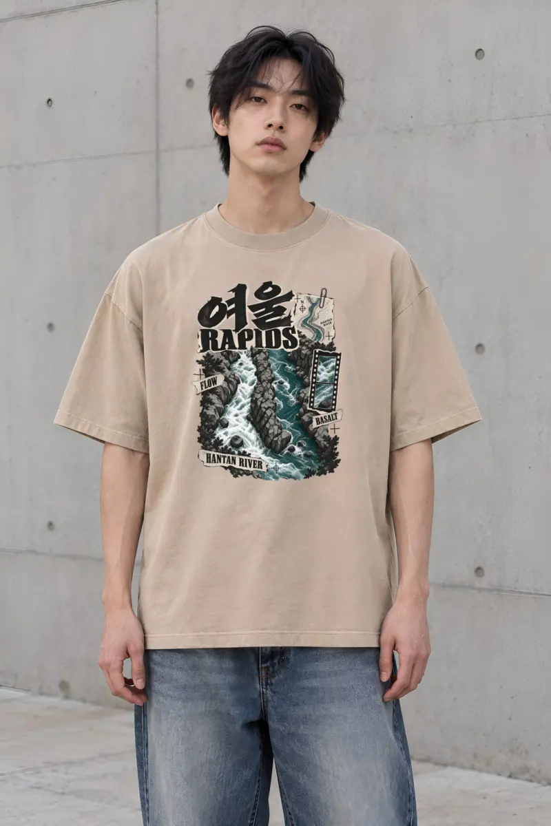 “River Rapids Collage” Men’s Oversized Heavyweight Crewneck T-Shirt