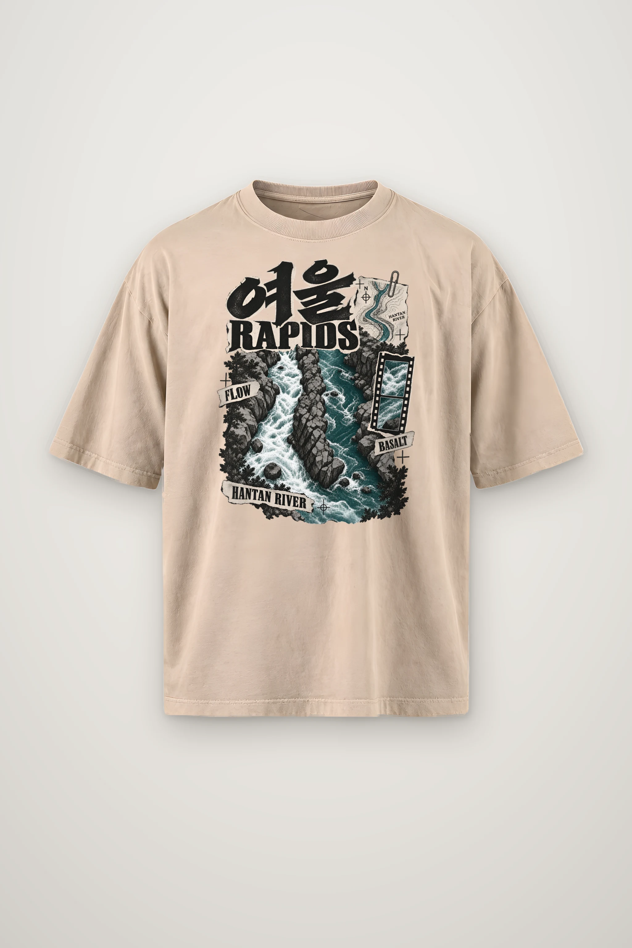 "River Rapids Collage" Men's Oversized Heavyweight Crewneck T-Shirt