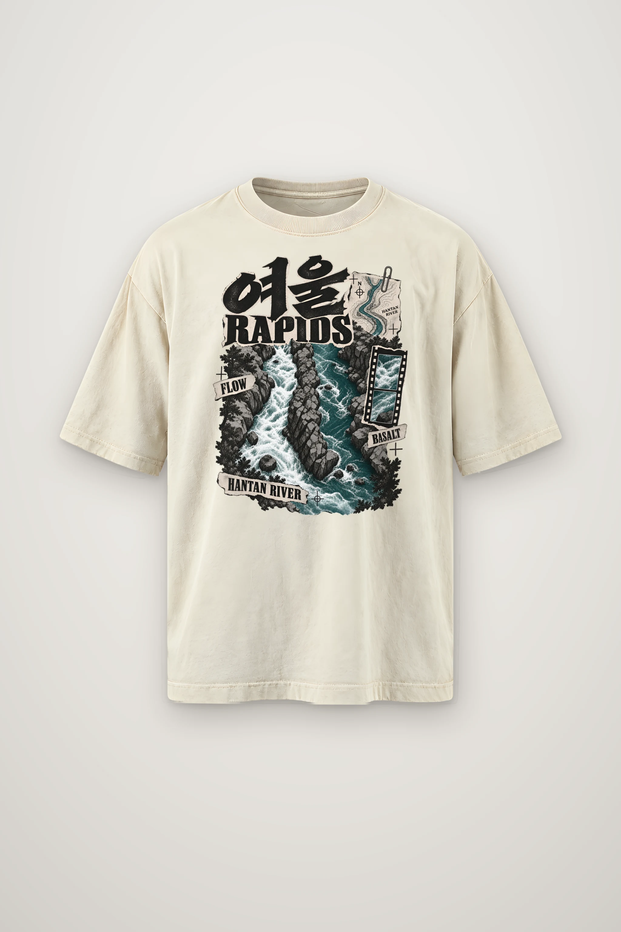 "River Rapids Collage" Men's Oversized Heavyweight Crewneck T-Shirt