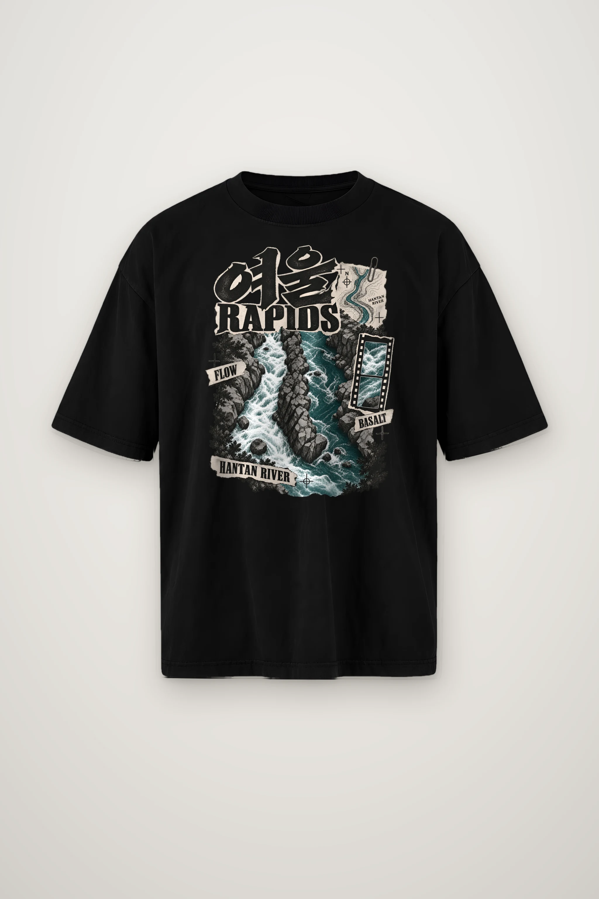 "River Rapids Collage" Men's Oversized Heavyweight Crewneck T-Shirt