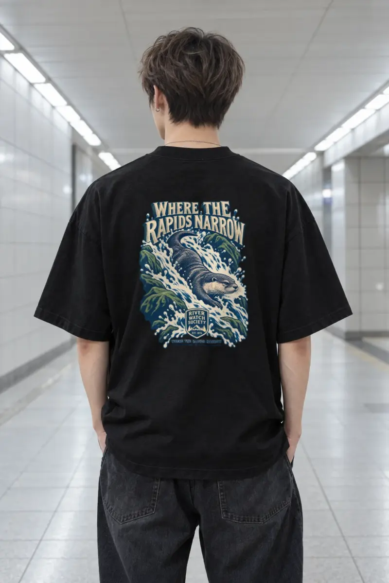 "River Watch Society Shield" Men's Oversized Heavyweight Crewneck T-Shirt
