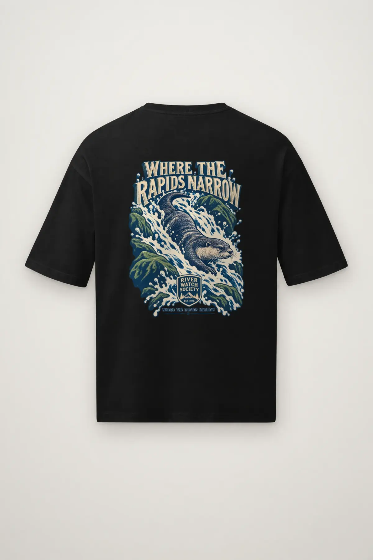 "River Watch Society Shield" Men's Oversized Heavyweight Crewneck T-Shirt