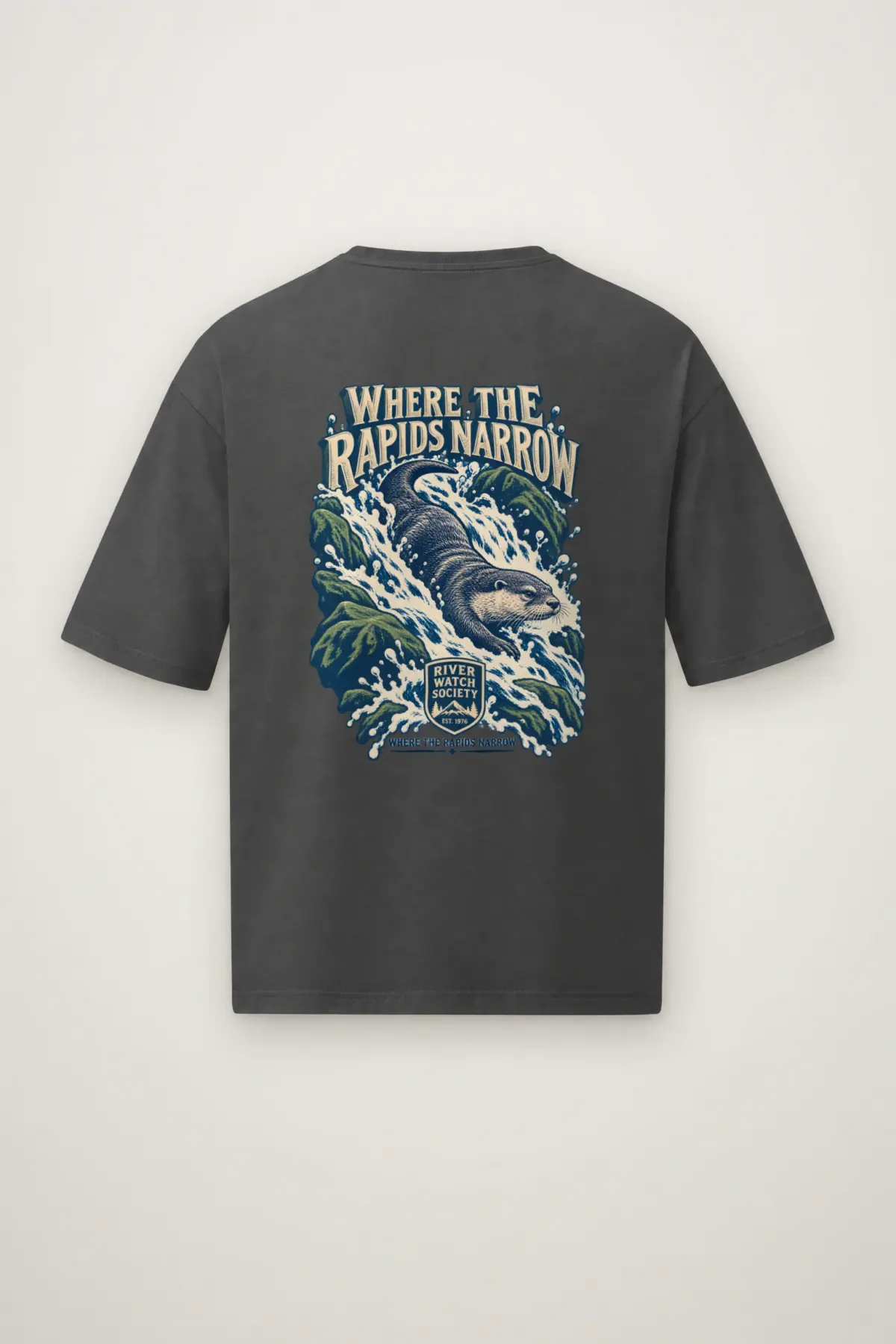 "River Watch Society Shield" Men's Oversized Heavyweight Crewneck T-Shirt