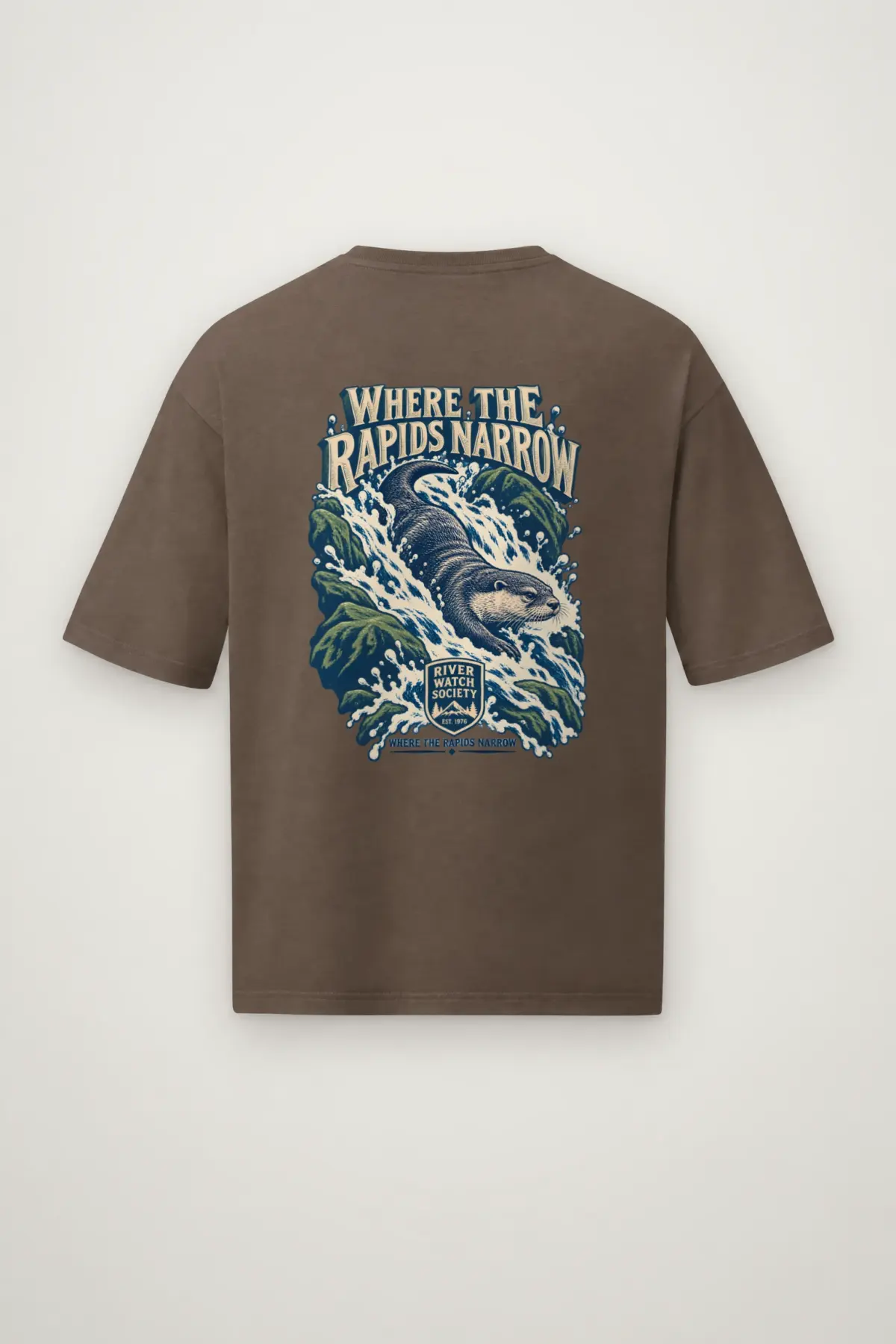 "River Watch Society Shield" Men's Oversized Heavyweight Crewneck T-Shirt
