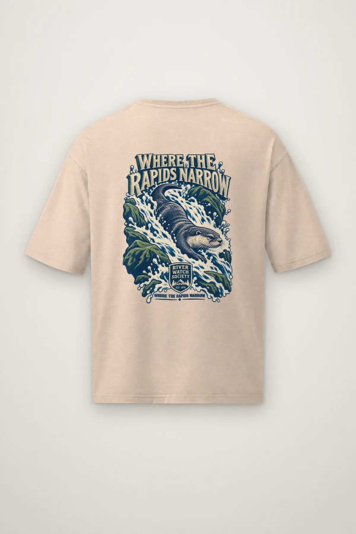 "River Watch Society Shield" Men's Oversized Heavyweight Crewneck T-Shirt