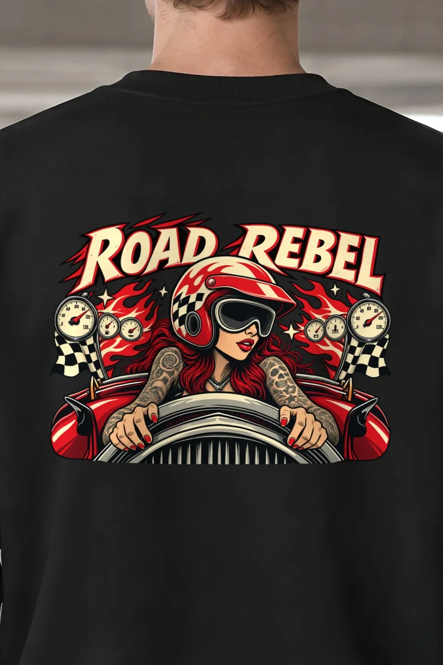 "Road Rebel" 1 Crewneck Sweatshirt - the graphic up close