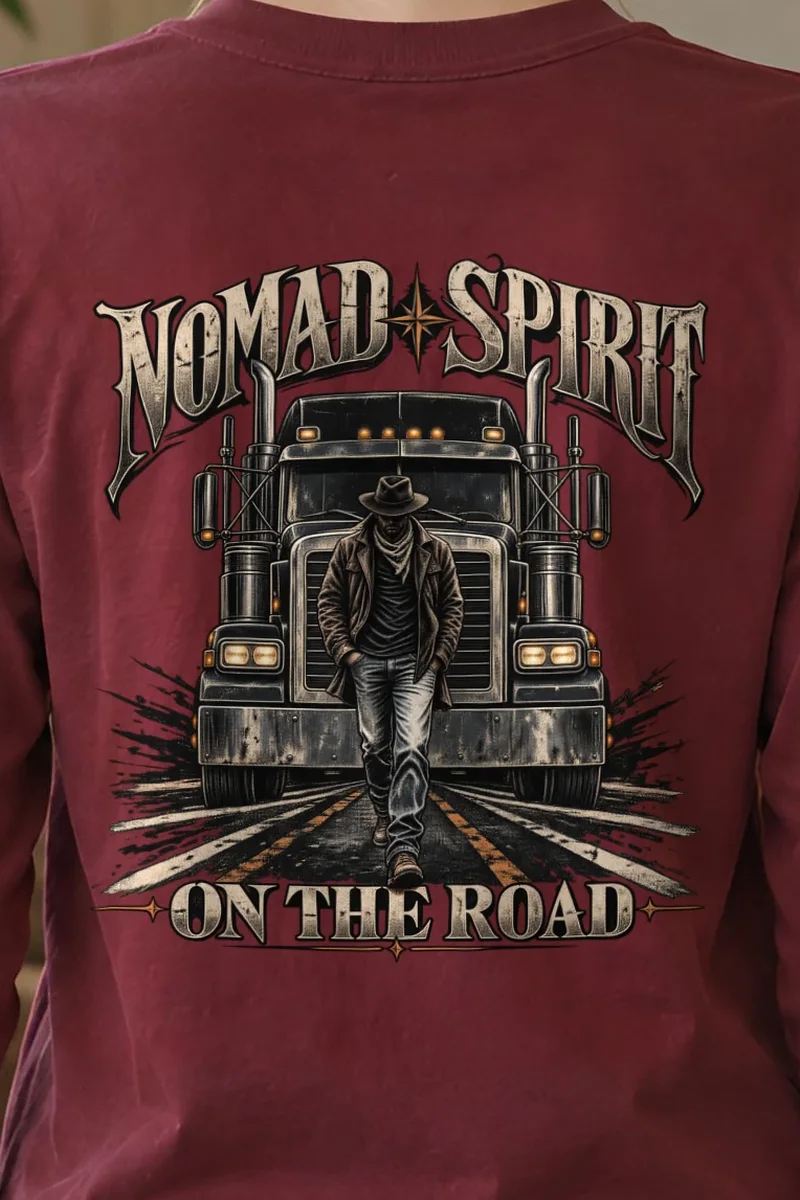 "Roadside Drifter" Unisex Longsleeve T-shirt - the graphic up close