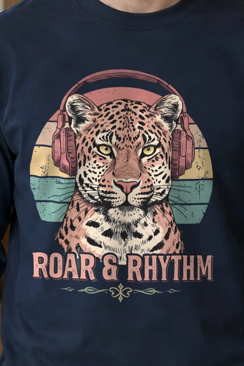 "Roar & Rhythm" Unisex Longsleeve T-shirt - the graphic up close
