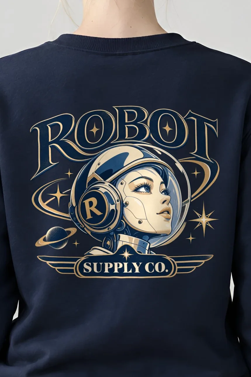 "Robot Supply Co." 1 Crewneck Sweatshirt - the graphic up close