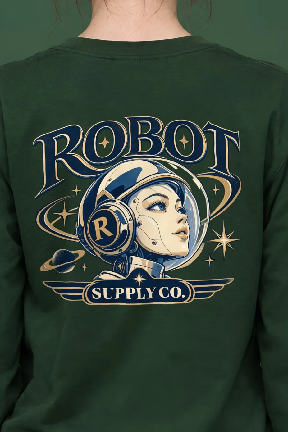 "Robot Supply Co." Unisex Longsleeve T-shirt - the graphic up close