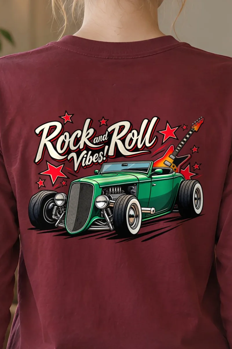 "Rock And Roll Vibes" Unisex Longsleeve T-shirt - the graphic up close