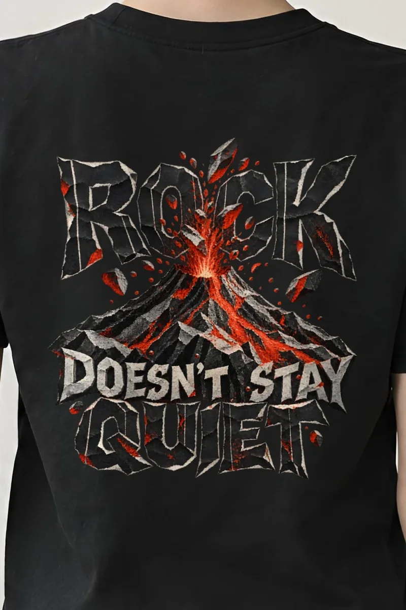 "Rock Doesn’t Stay Quiet" Heavyweight Unisex Crewneck T-shirt - the graphic up close