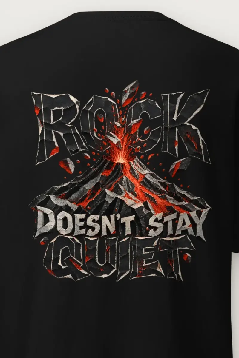 "Rock Doesn’t Stay Quiet" Heavyweight Unisex Crewneck T-shirt - the graphic up close