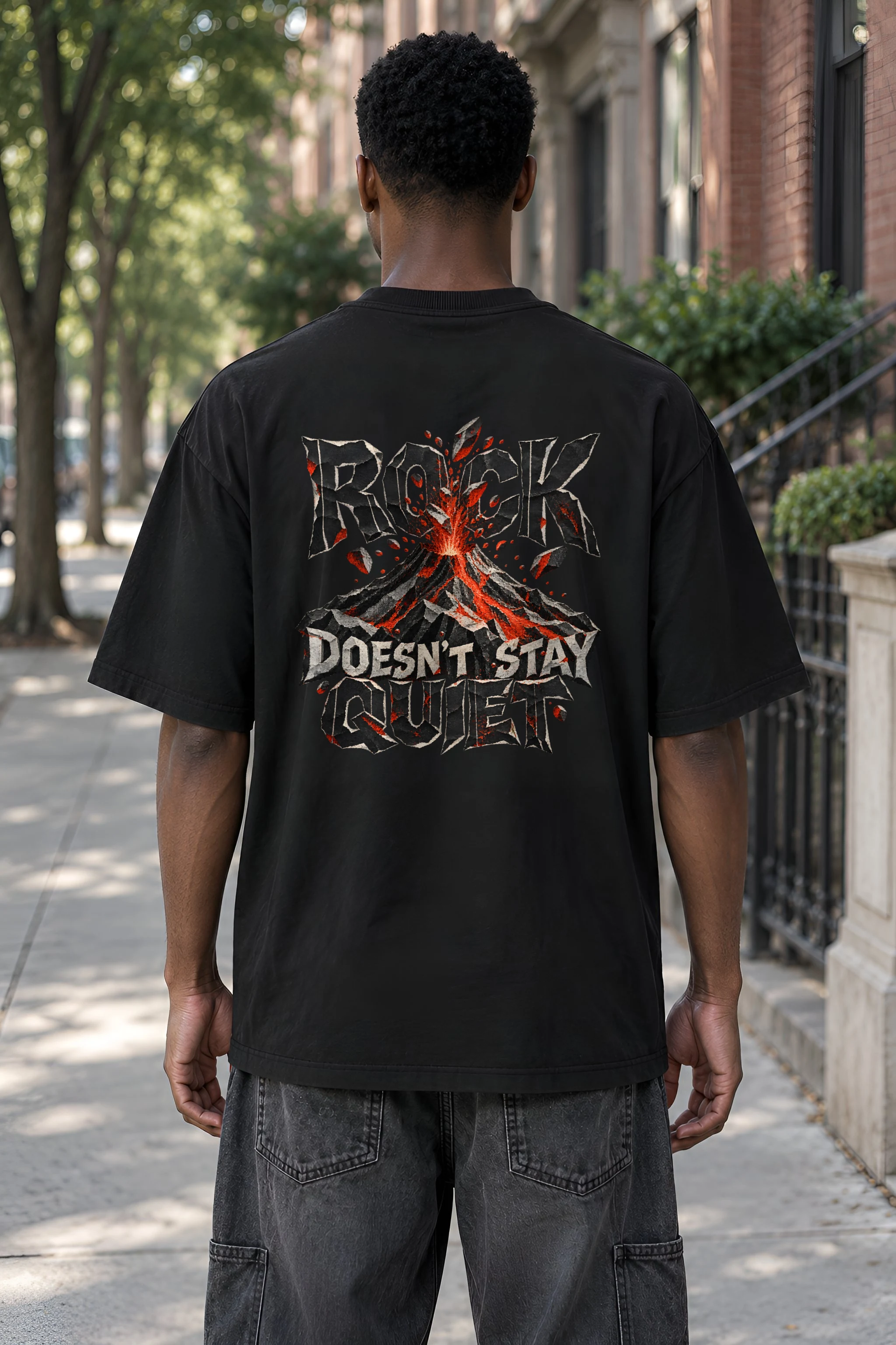 "Rock Doesn't Stay Quiet" Men's Oversized Heavyweight Crewneck T-Shirt