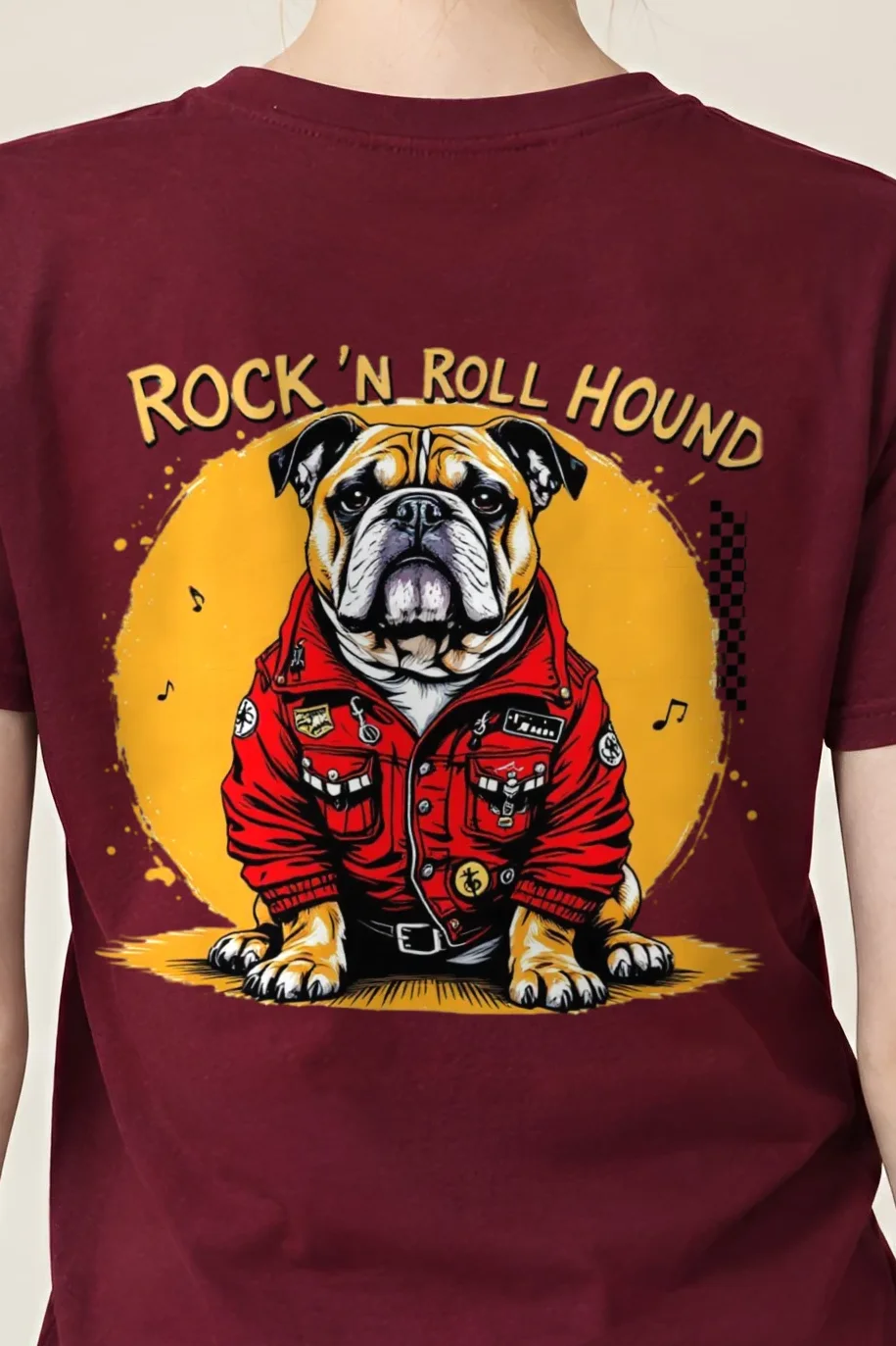 "Rock ’N Roll Hound" Heavyweight Unisex Crewneck T-shirt - the graphic up close