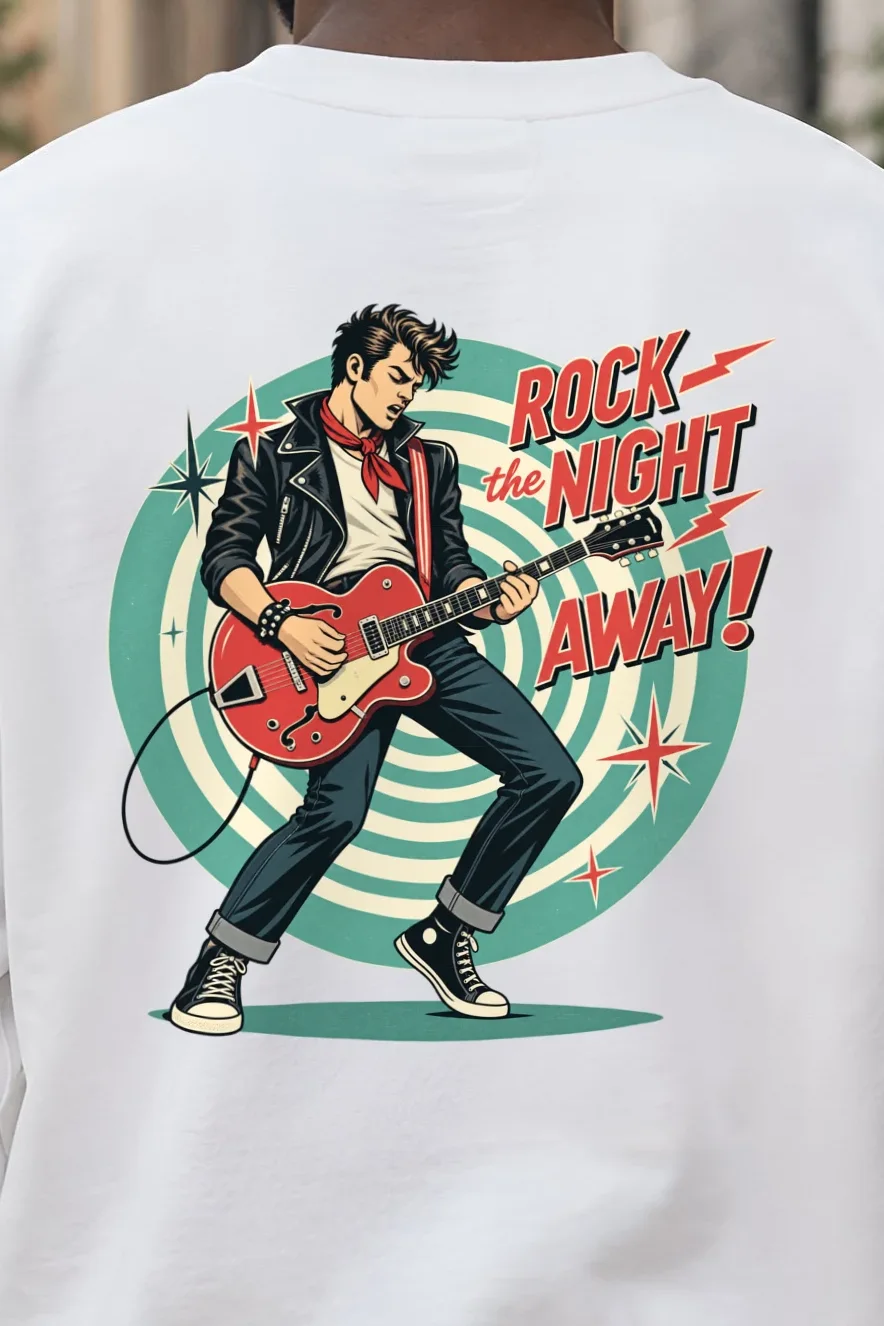 "Rock The Night Away" 1 Crewneck Sweatshirt - the graphic up close