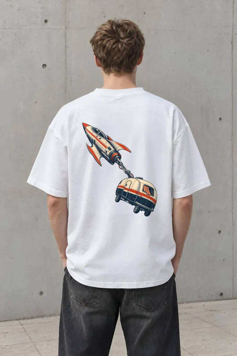 “Rocket Towing Caravan” Men’s Oversized Heavyweight Crewneck T-Shirt