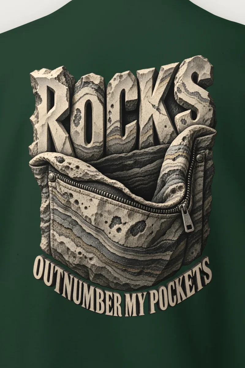 "Rocks Outnumber My Pockets" Heavy Blend Unisex Crewneck Sweatshirt - the graphic up close