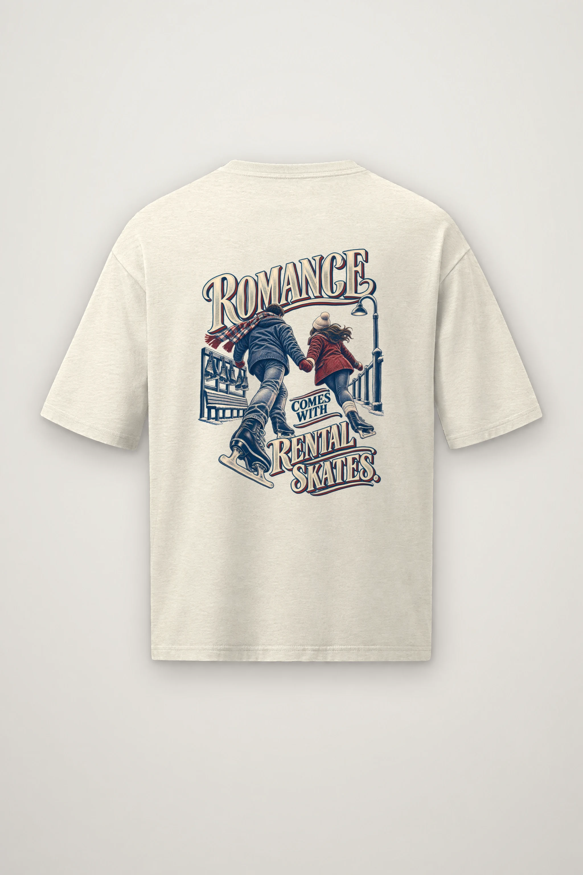 "Romance Comes With Rental Skates" Men's Oversized Heavyweight Crewneck T-Shirt