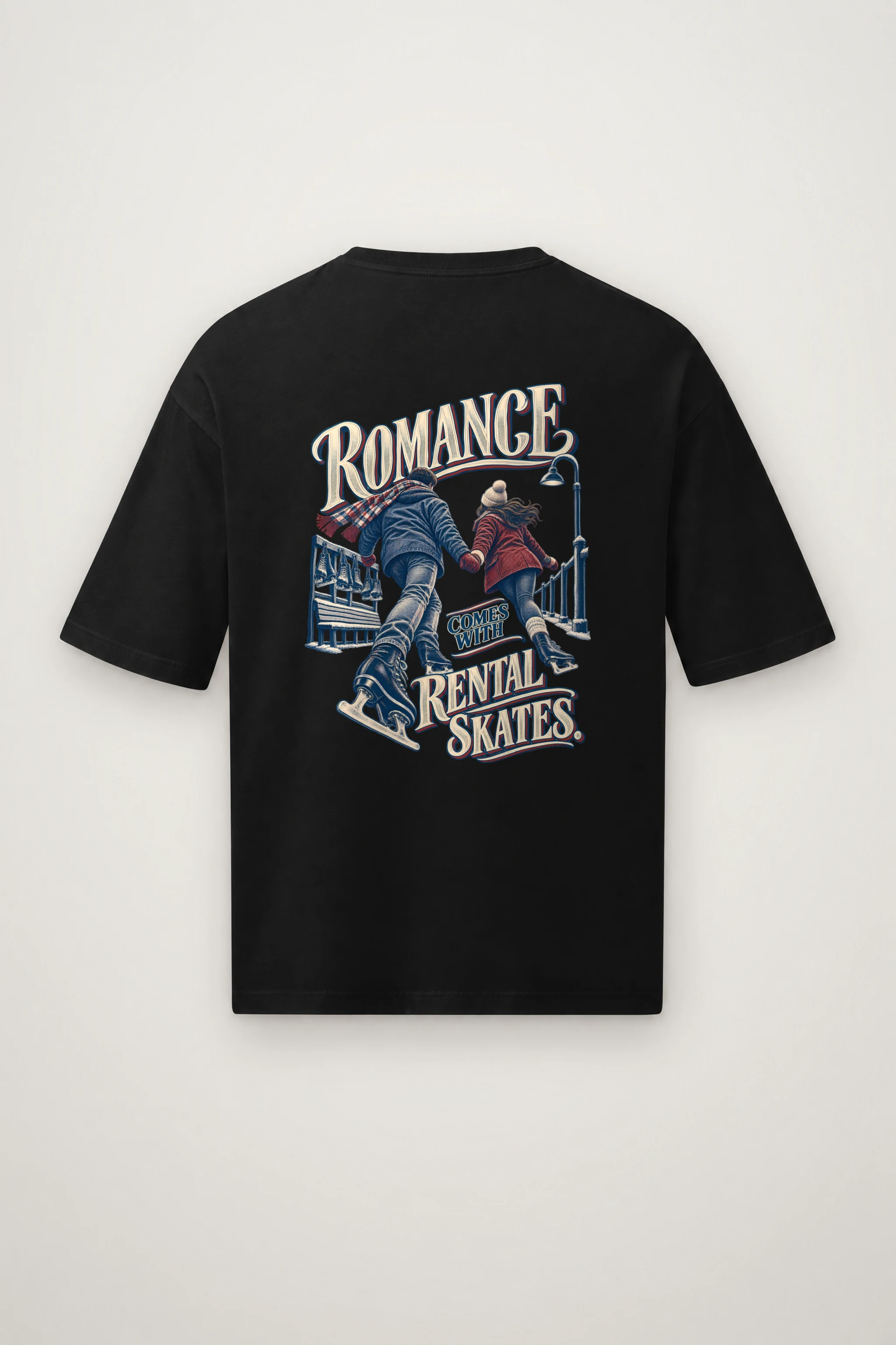 "Romance Comes With Rental Skates" Men's Oversized Heavyweight Crewneck T-Shirt