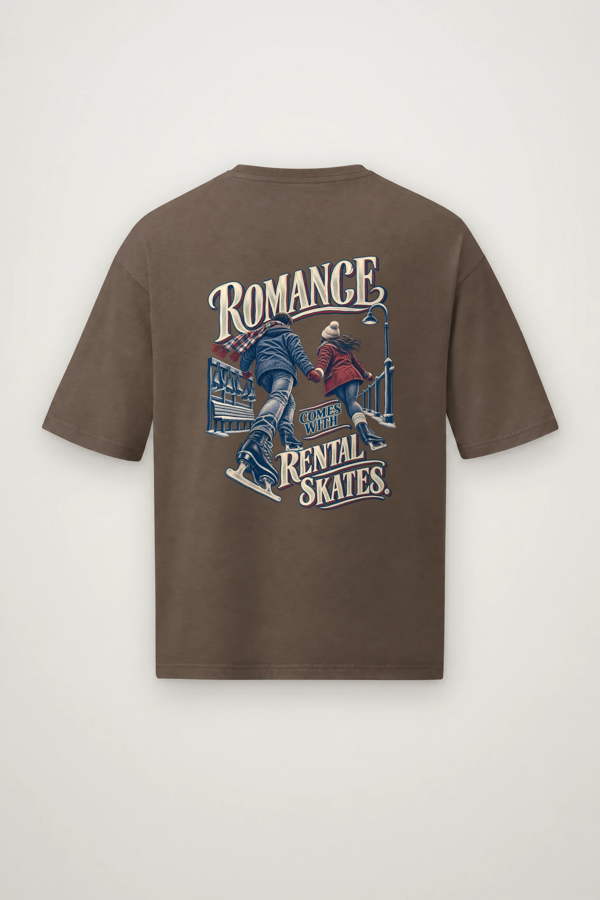 "Romance Comes With Rental Skates" Men's Oversized Heavyweight Crewneck T-Shirt