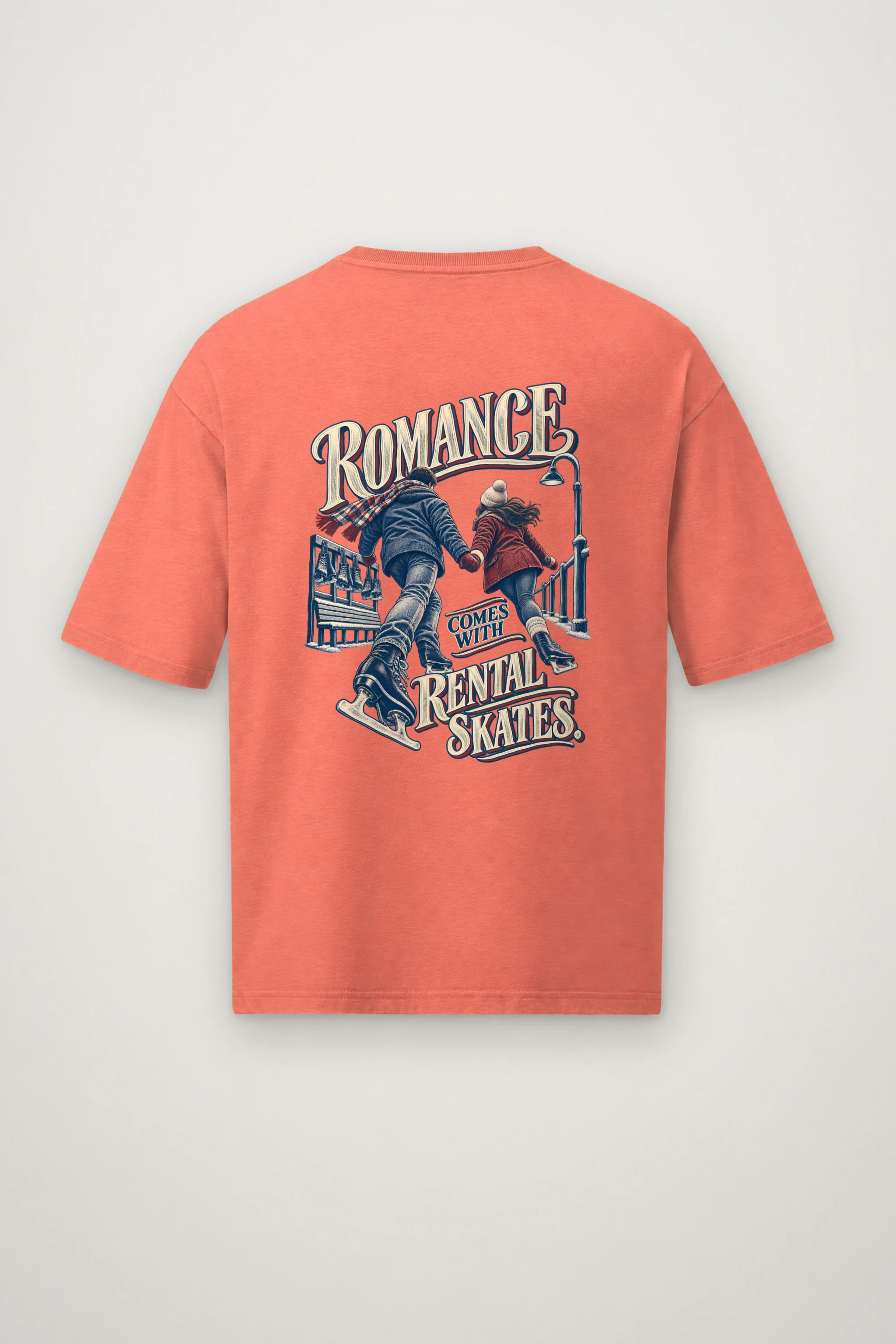 "Romance Comes With Rental Skates" Men's Oversized Heavyweight Crewneck T-Shirt