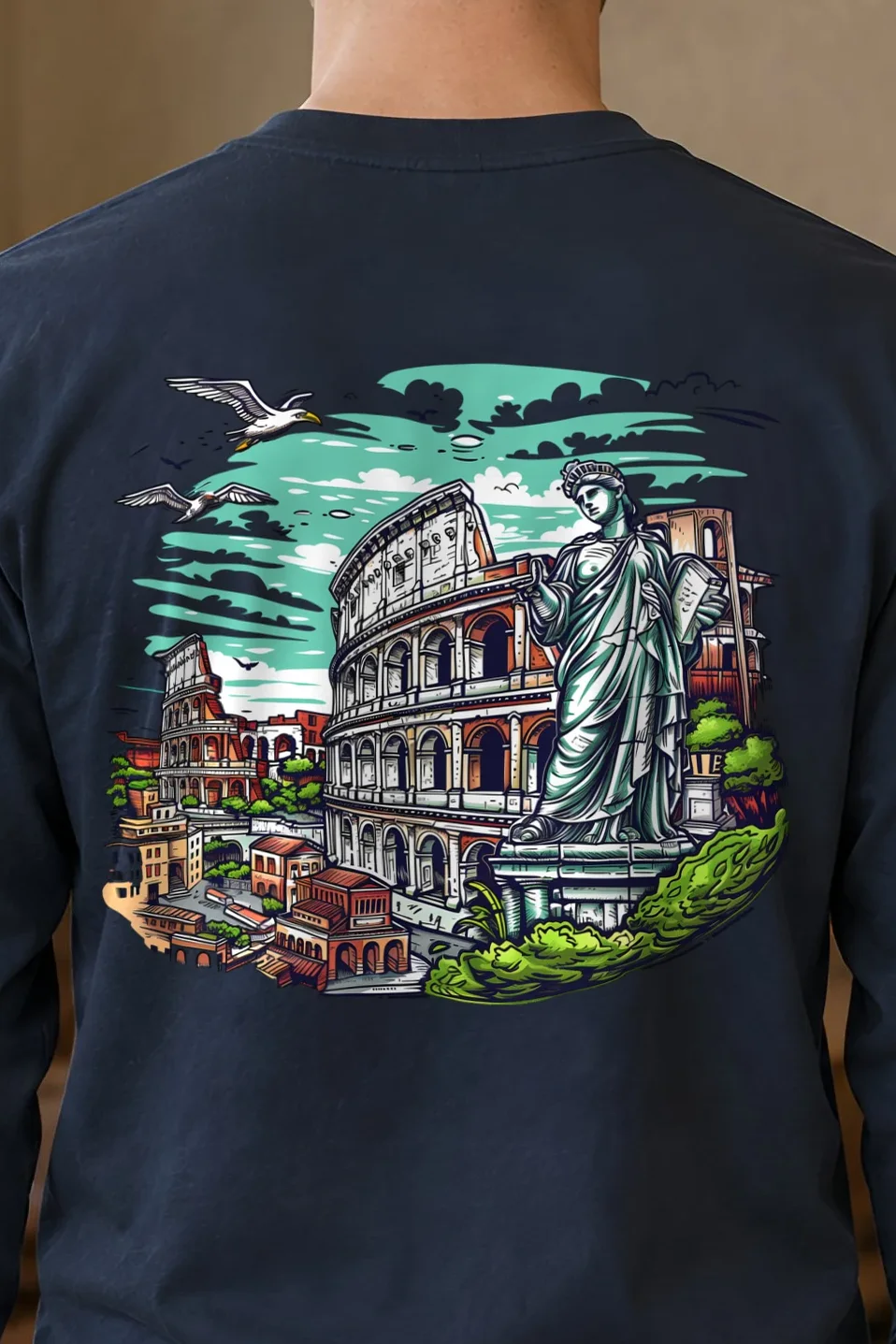 "Rome Watcher" Unisex Longsleeve T-shirt - the graphic up close