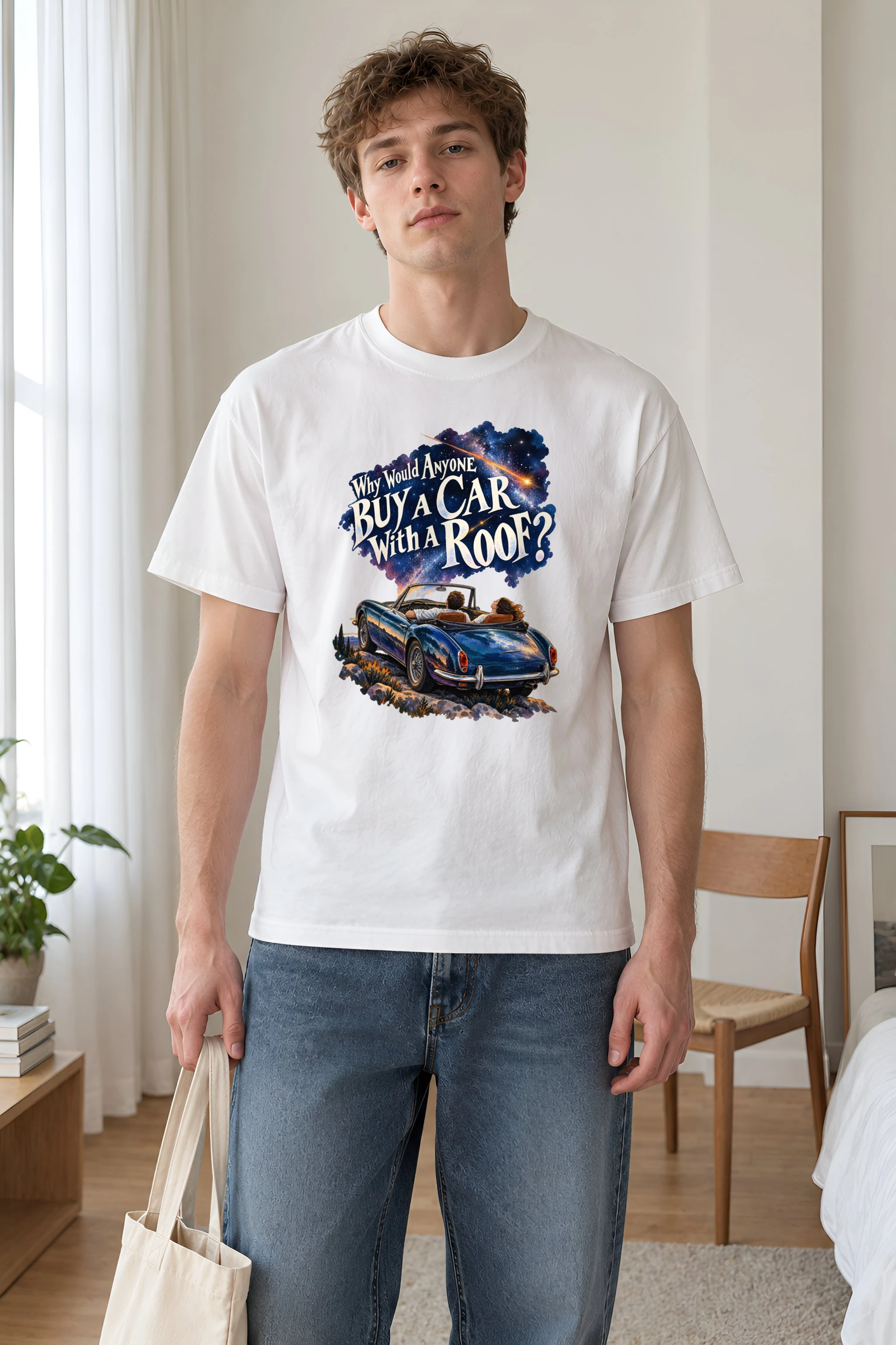"Roofless Roadster Under Stars" Heavyweight Unisex Crewneck T-shirt
