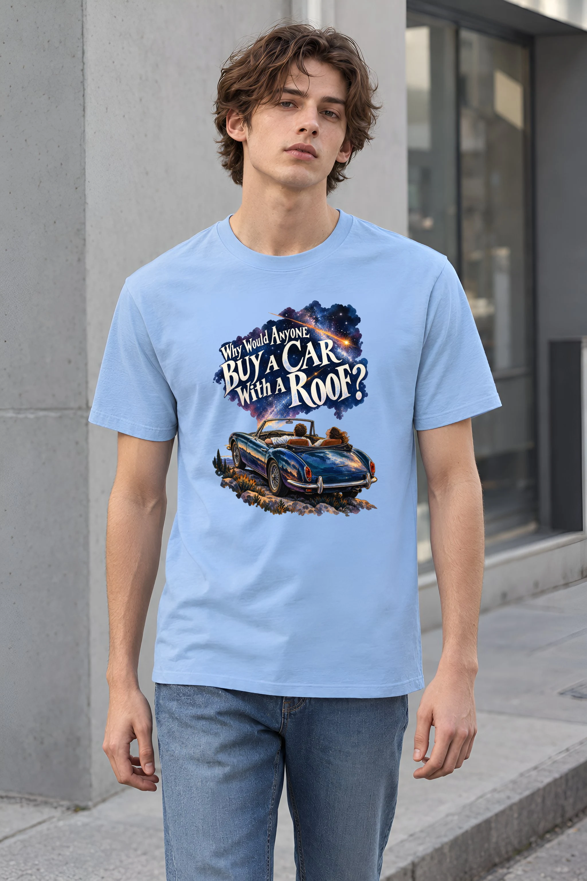 "Roofless Roadster Under Stars" Heavyweight Unisex Crewneck T-shirt