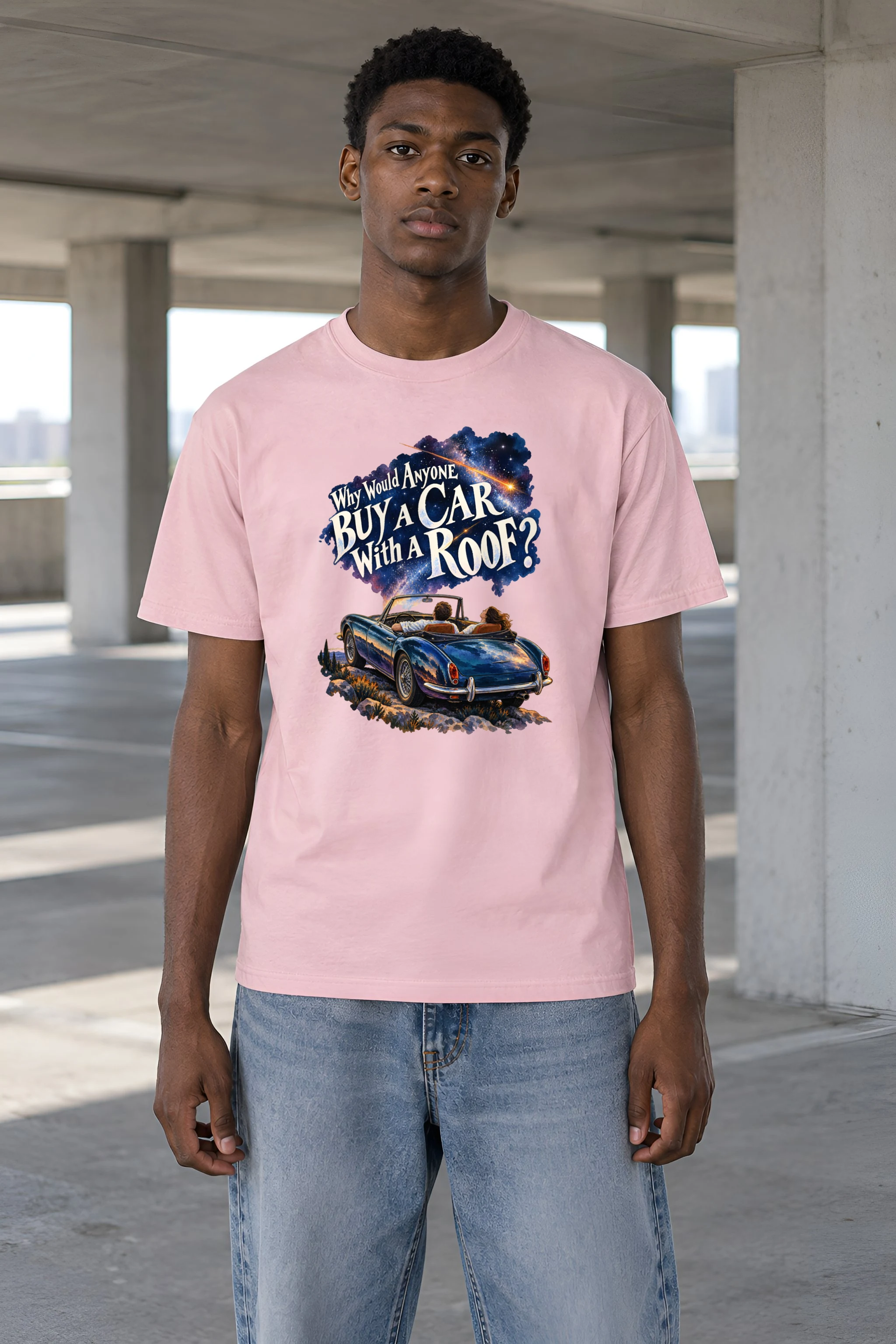 "Roofless Roadster Under Stars" Heavyweight Unisex Crewneck T-shirt