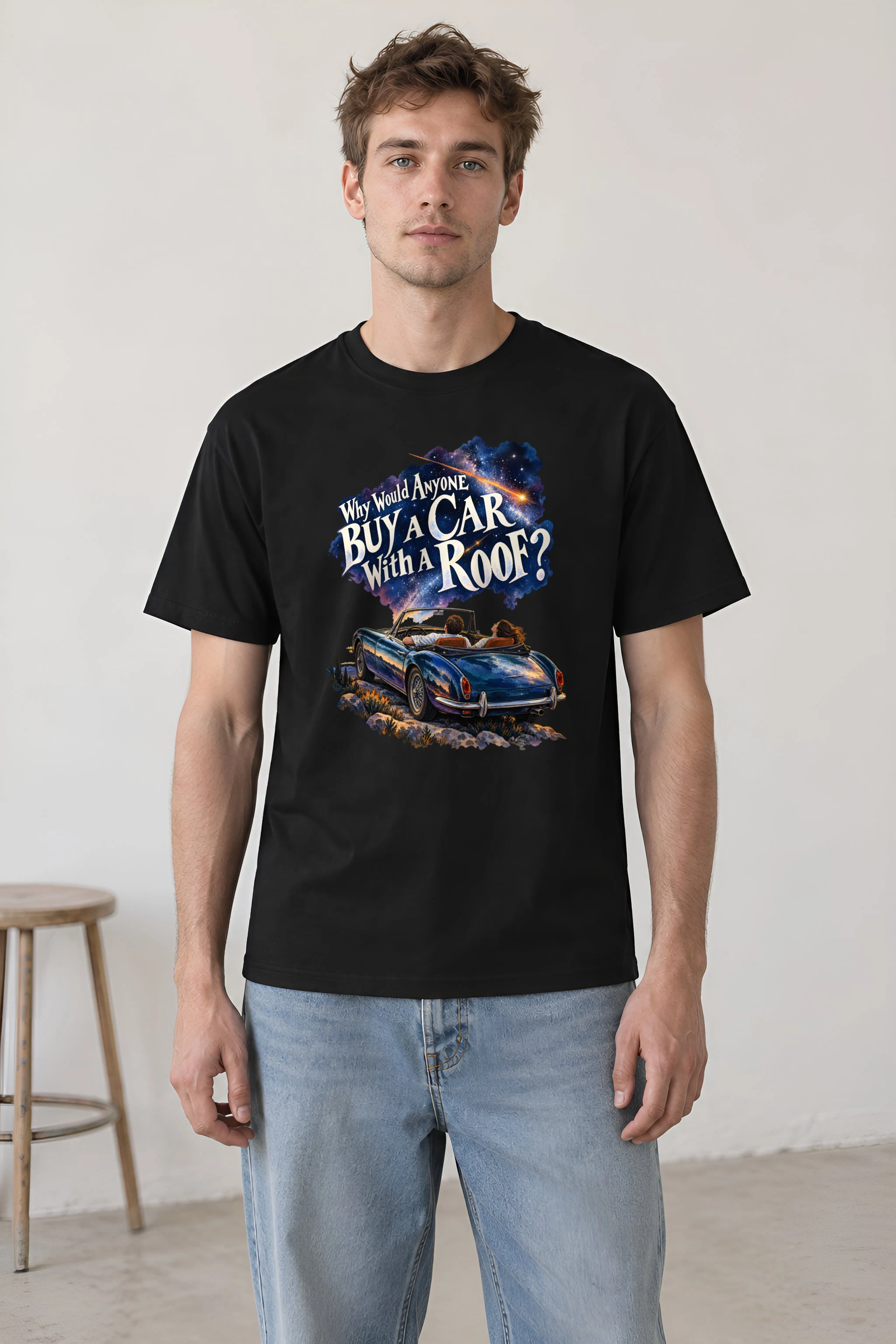 "Roofless Roadster Under Stars" Heavyweight Unisex Crewneck T-shirt