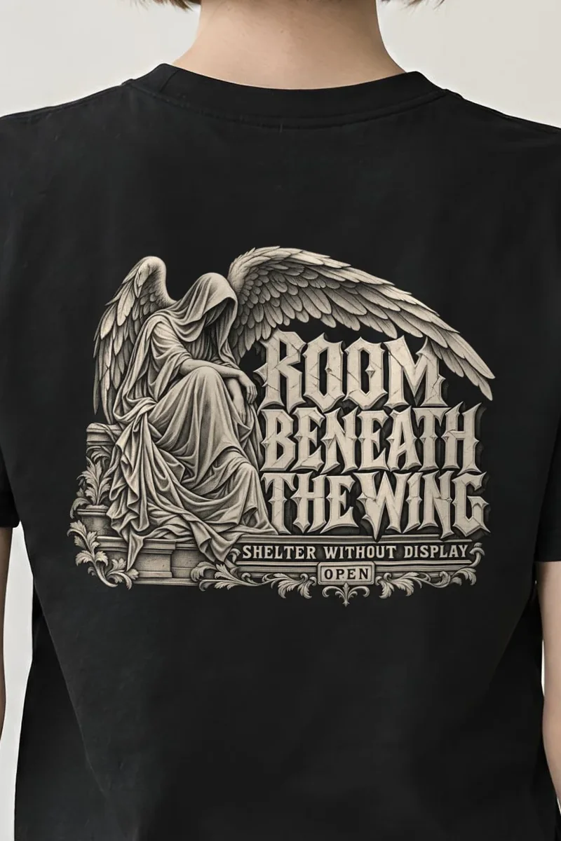 "Room Beneath the Wing" Heavyweight Unisex Crewneck T-shirt - the graphic up close