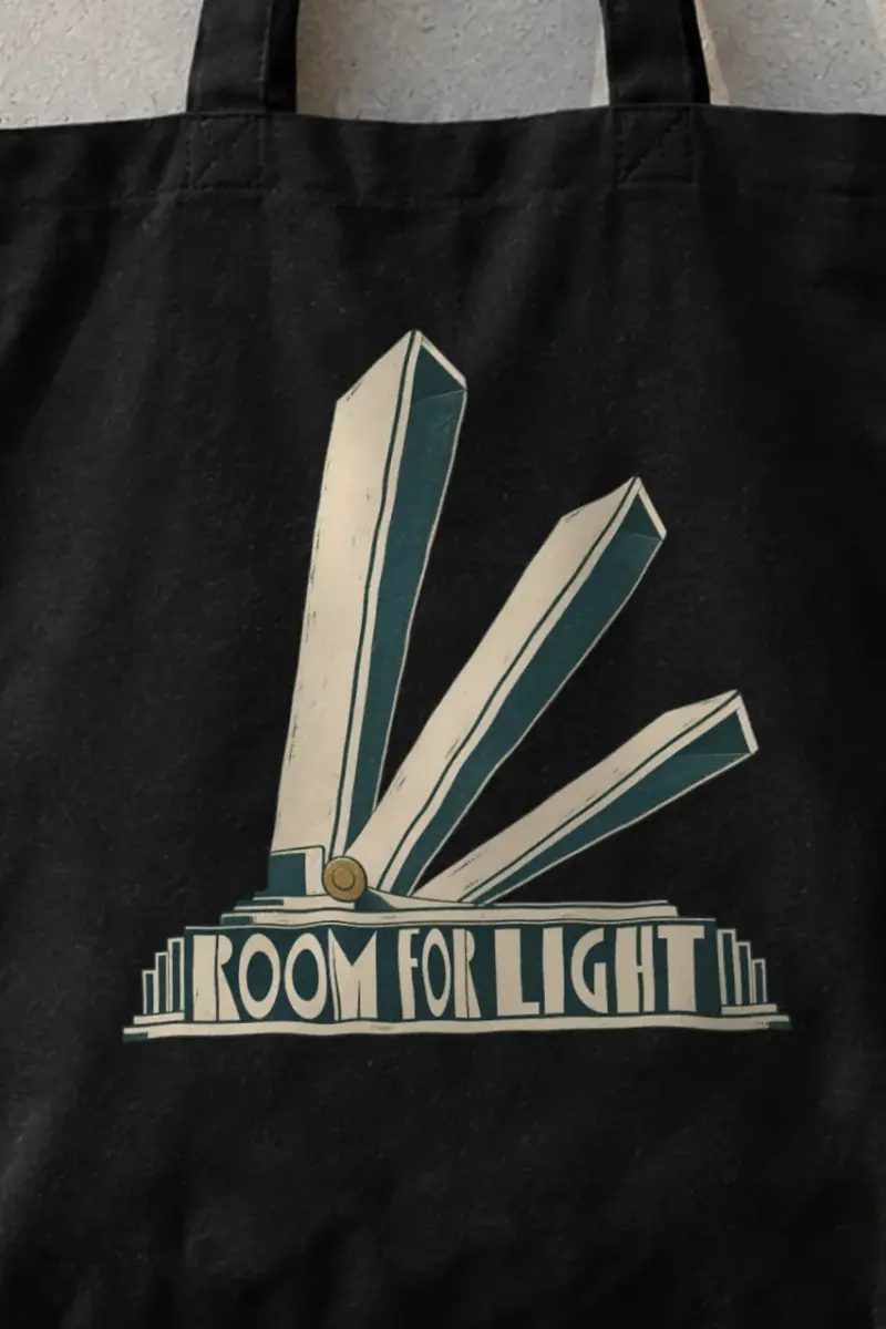 "Room for Light" Classic Cotton Tote Bag - the graphic up close