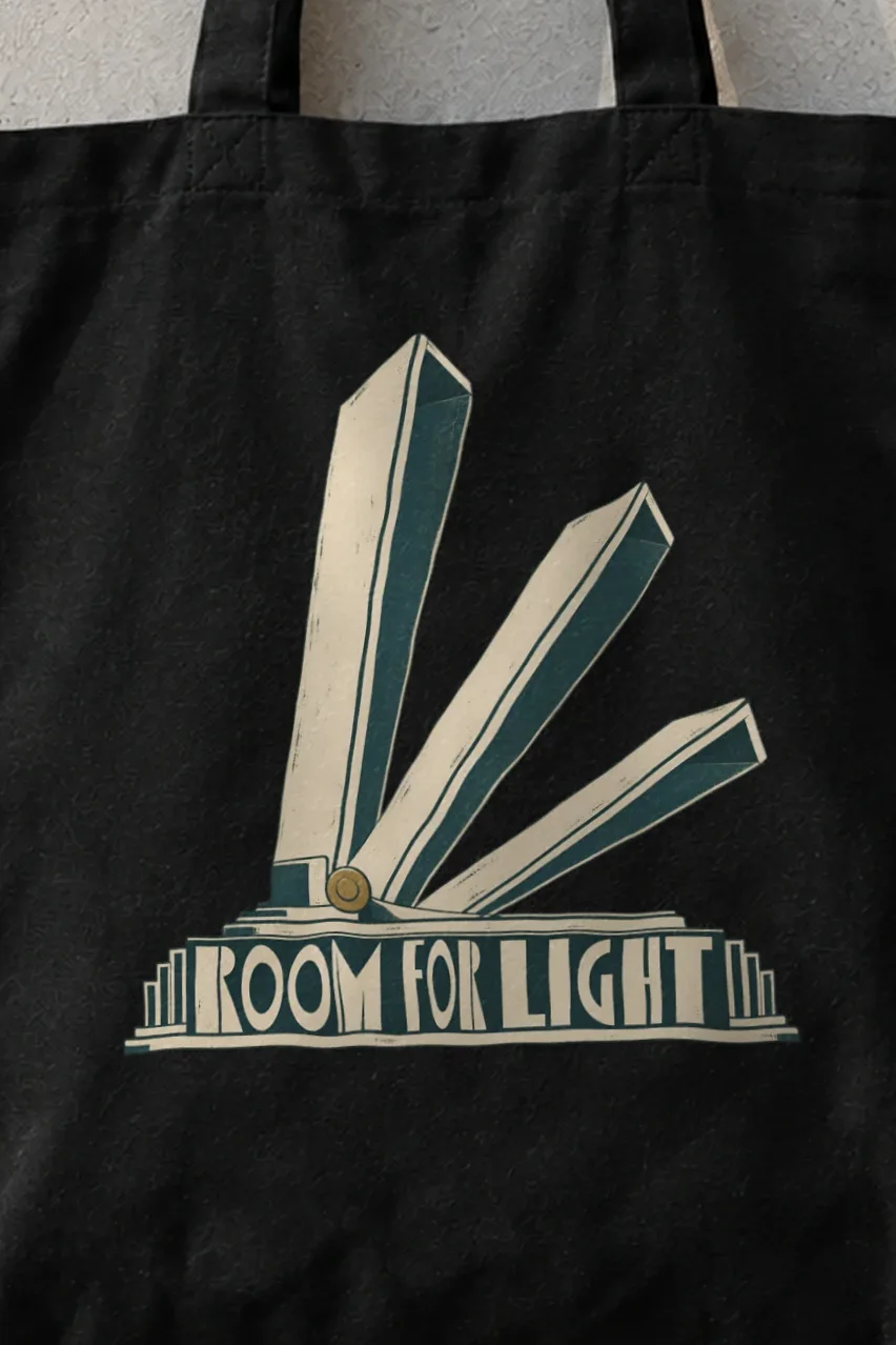 "Room for Light" Classic Cotton Tote Bag - the graphic up close