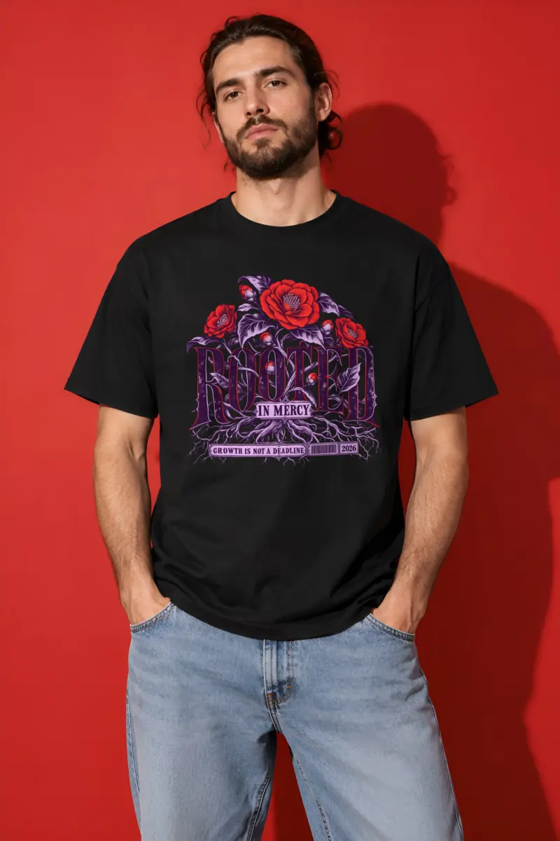 "Rooted in Mercy" Heavyweight Unisex Crewneck T-shirt