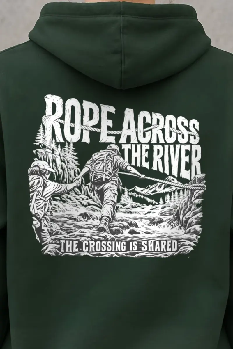 "Rope Across The River" Heavy Blend Unisex Pullover Hoodie - the graphic up close