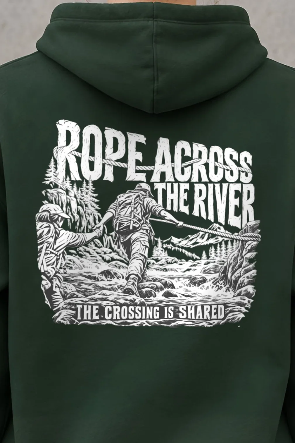 "Rope Across The River" Heavy Blend Unisex Pullover Hoodie - the graphic up close