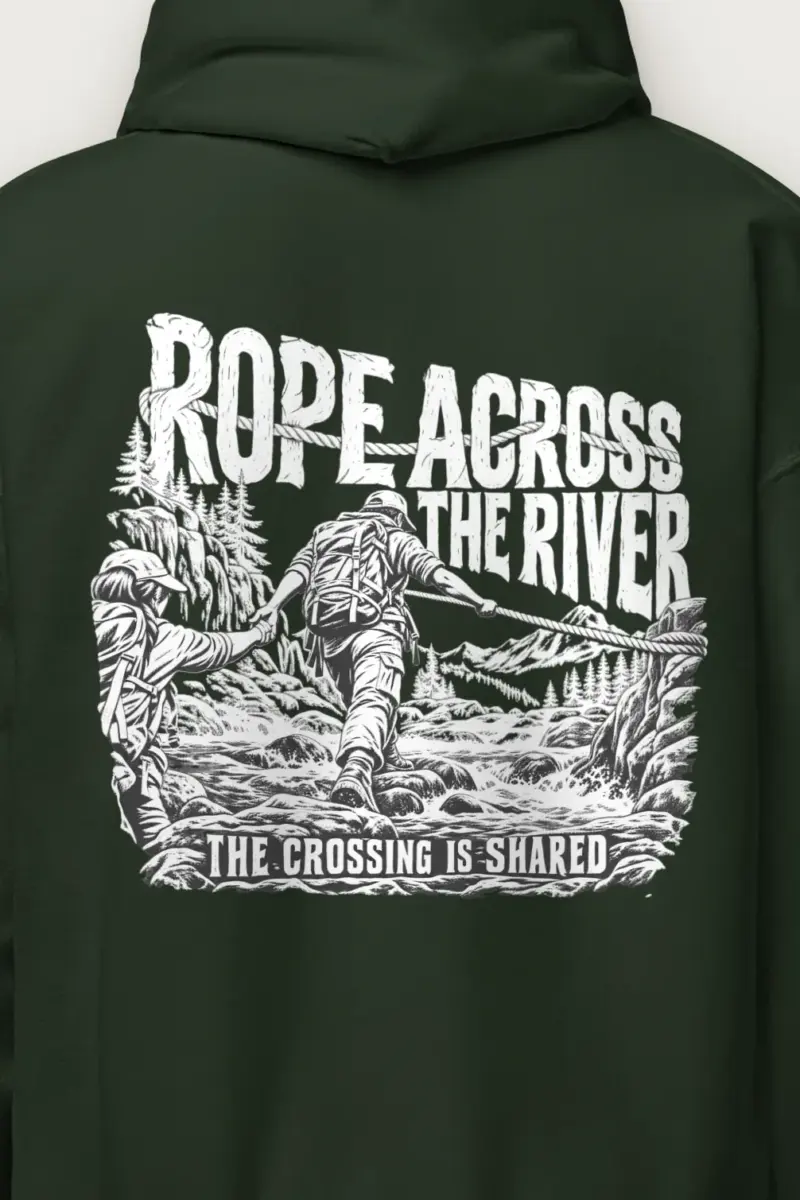 "Rope Across The River" Heavy Blend Unisex Pullover Hoodie - the graphic up close
