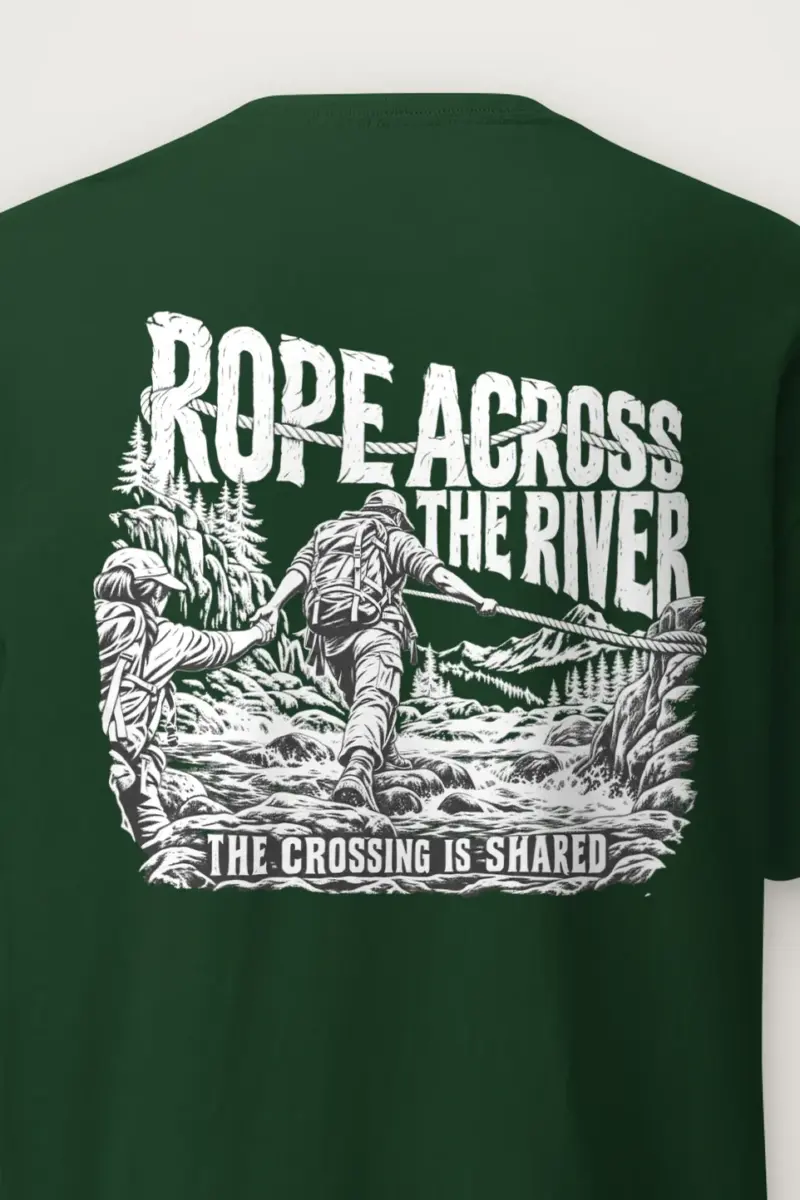"Rope Across The River" Heavyweight Unisex Crewneck T-shirt - the graphic up close