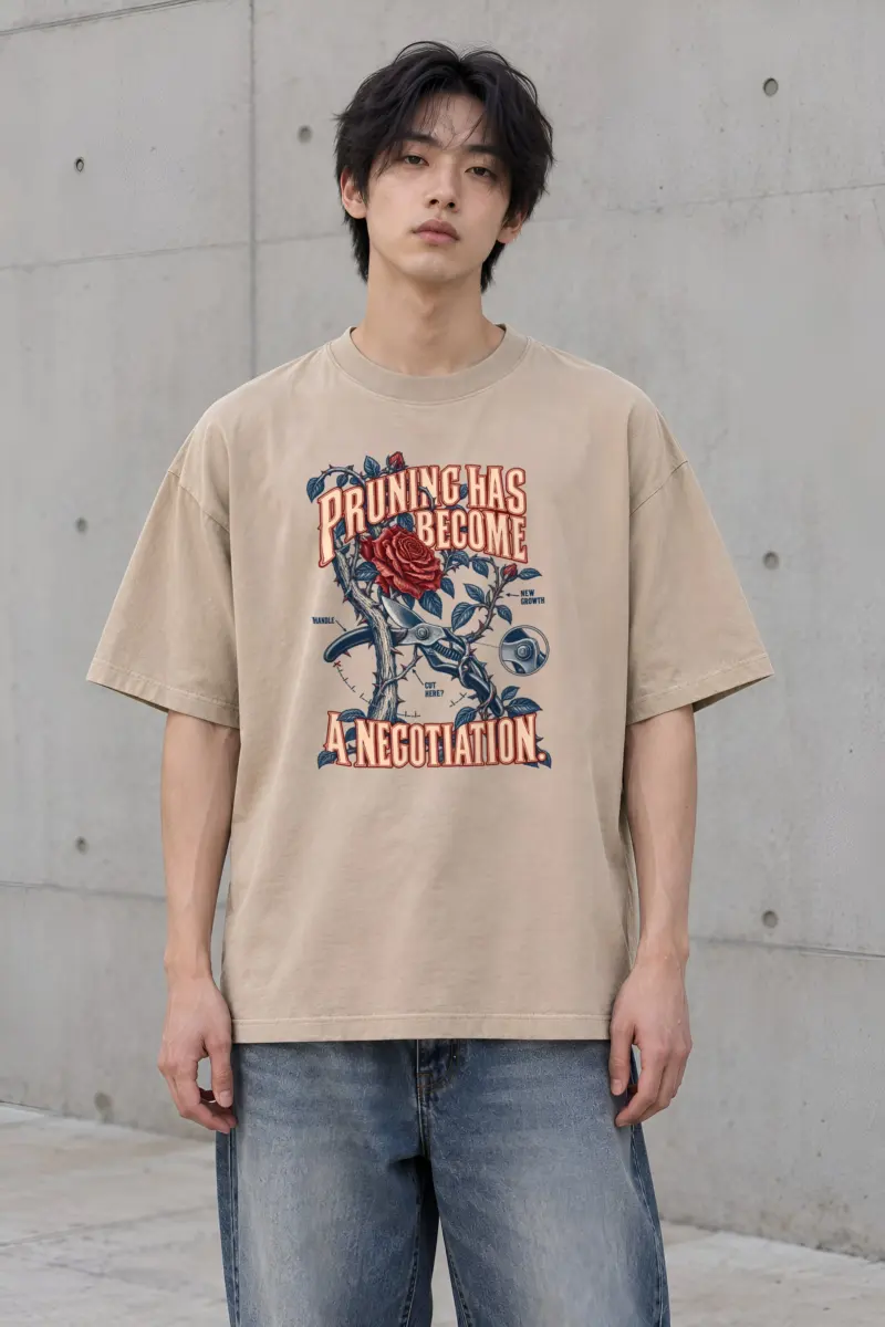 "Rose And Pruning Shears" Men's Oversized Heavyweight Crewneck T-Shirt