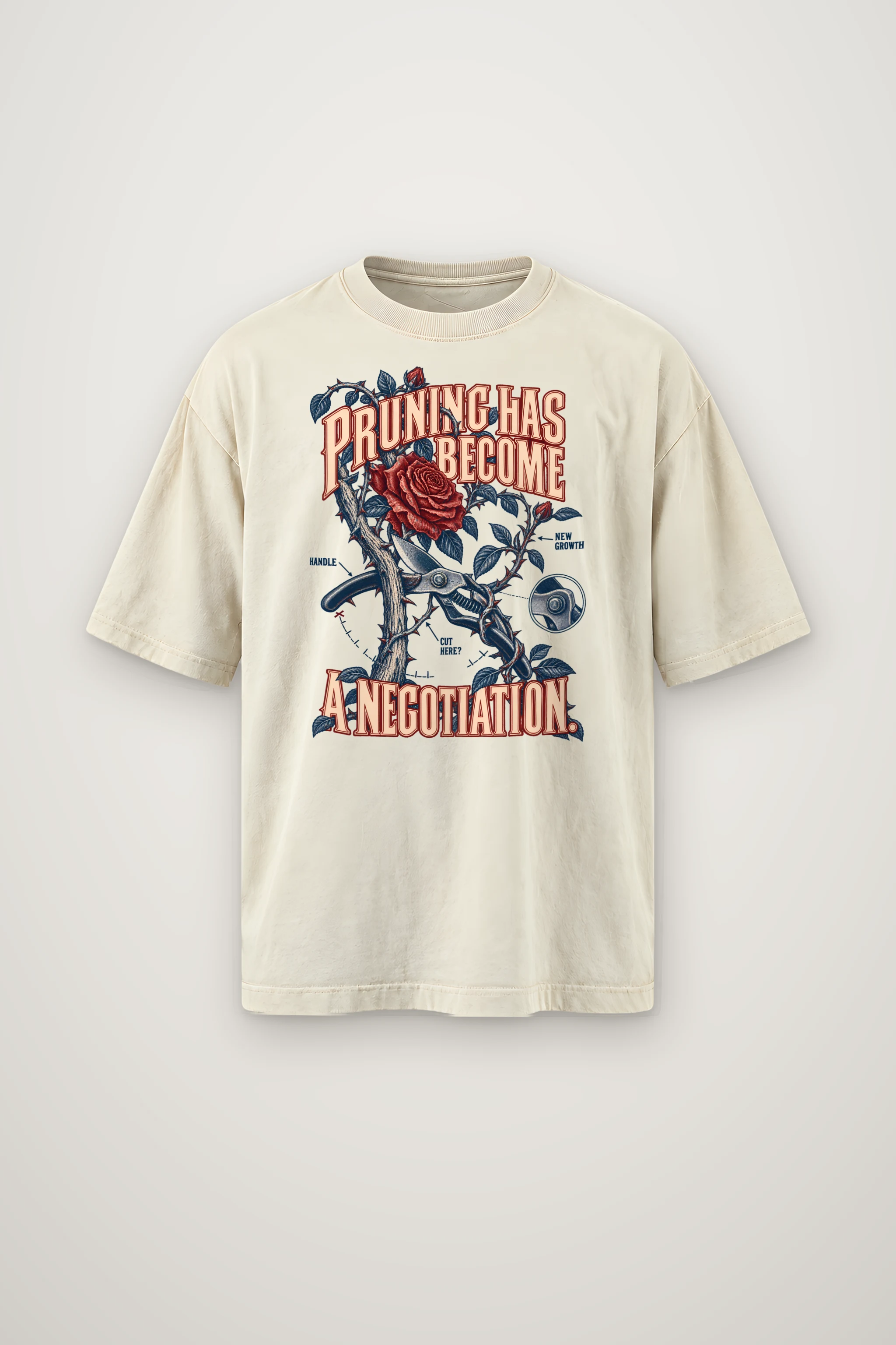 "Rose And Pruning Shears" Men's Oversized Heavyweight Crewneck T-Shirt