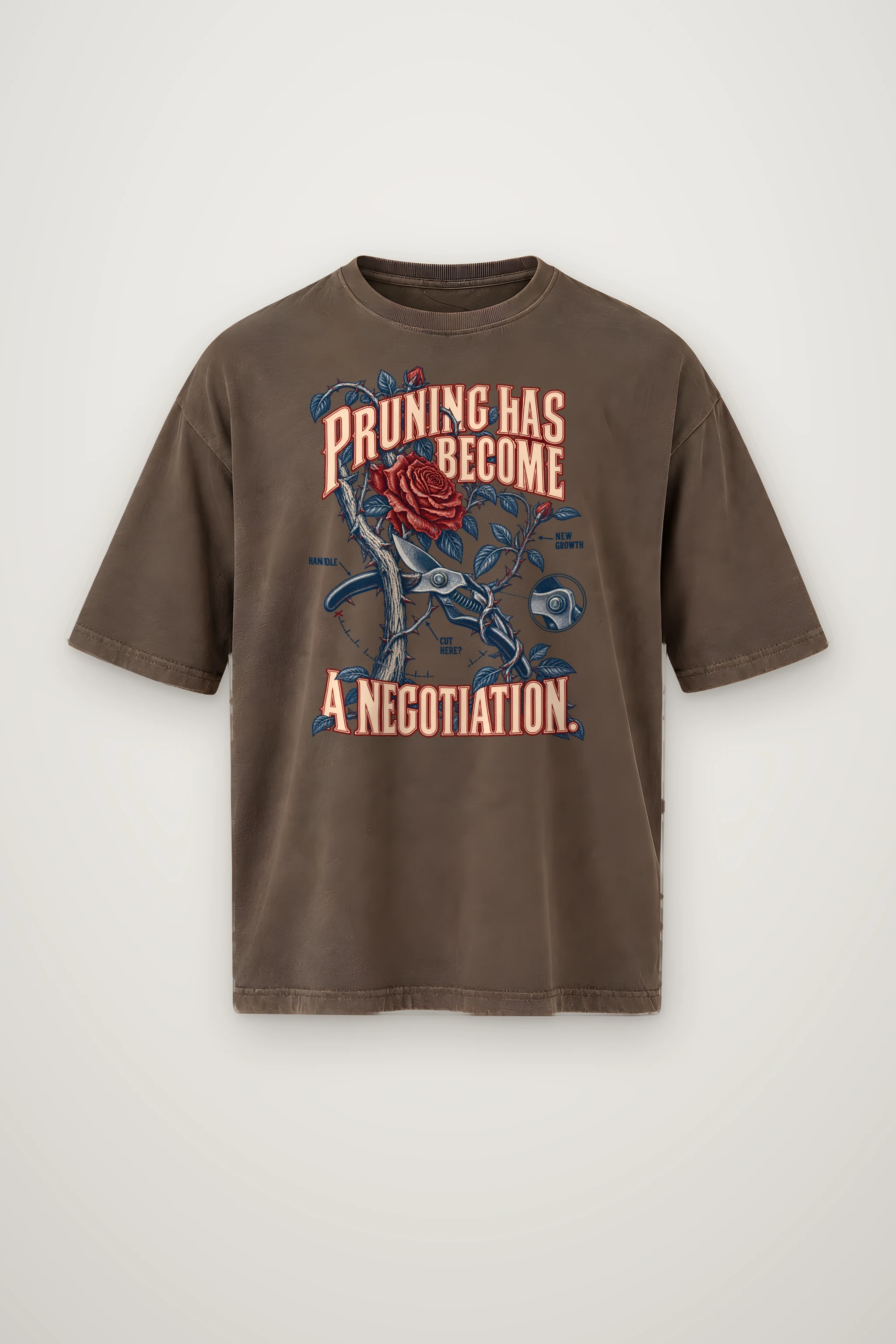 "Rose And Pruning Shears" Men's Oversized Heavyweight Crewneck T-Shirt