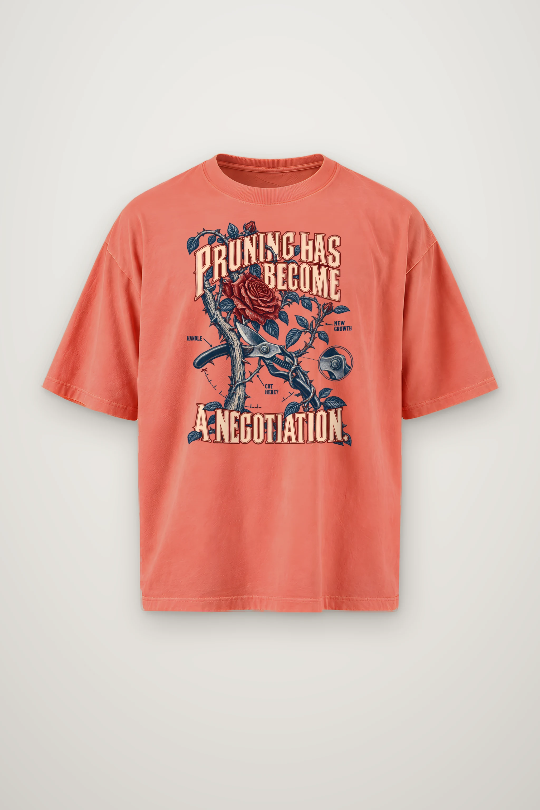 "Rose And Pruning Shears" Men's Oversized Heavyweight Crewneck T-Shirt