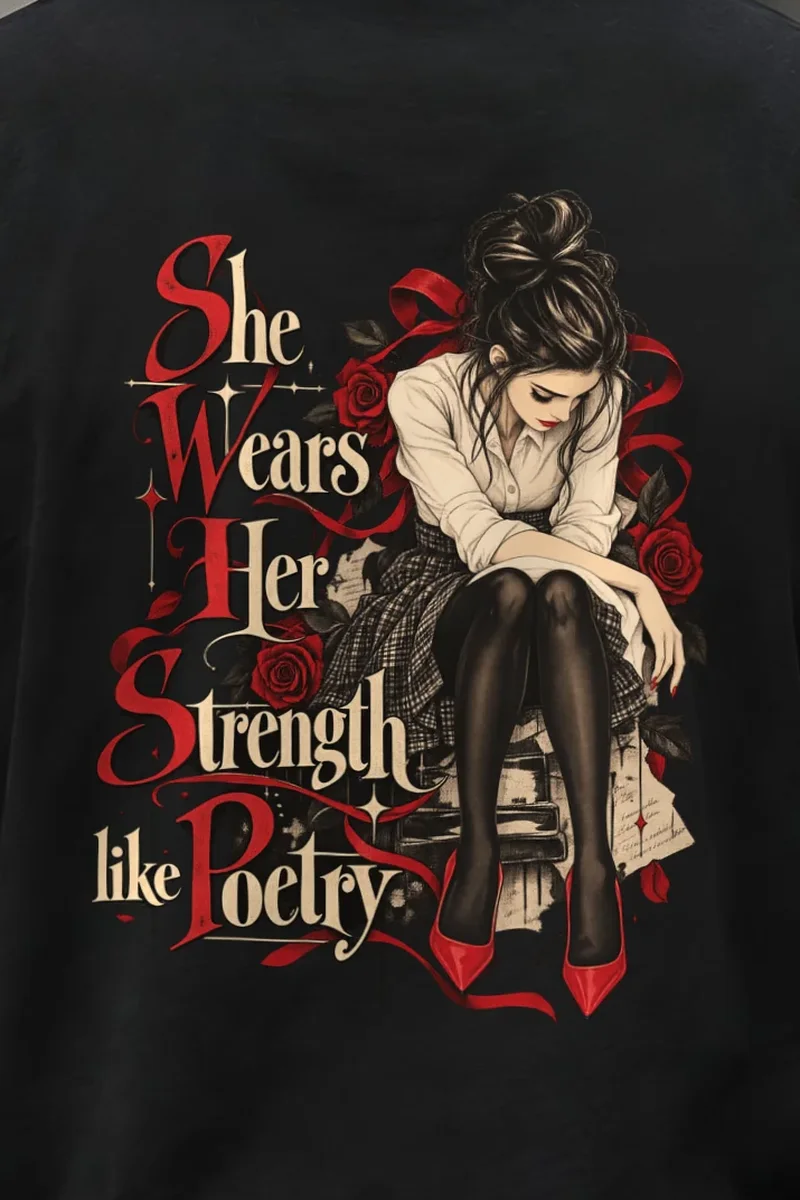 "Rosebound Resolve" Unisex Longsleeve T-shirt - the graphic up close