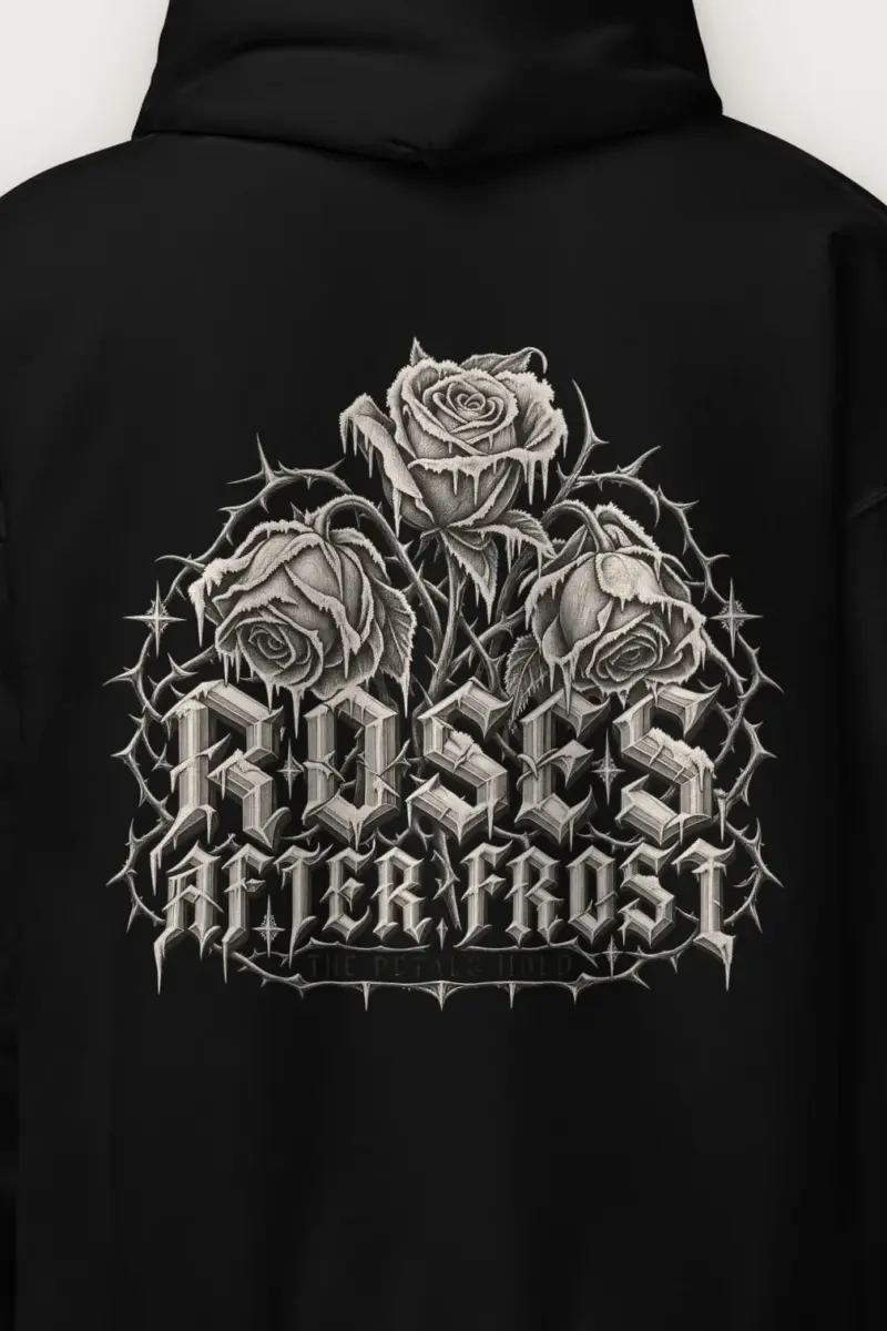 "Roses After Frost" Heavy Blend Unisex Pullover Hoodie - the graphic up close