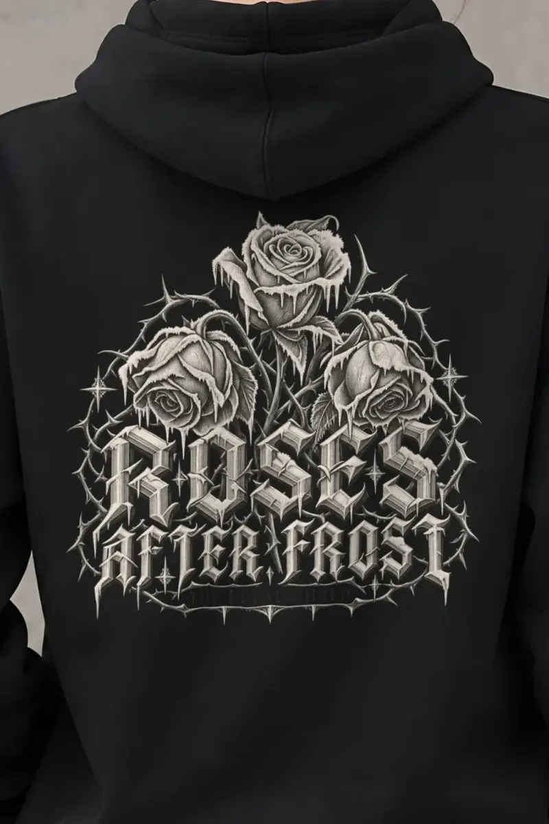 "Roses After Frost" Heavy Blend Unisex Pullover Hoodie - the graphic up close