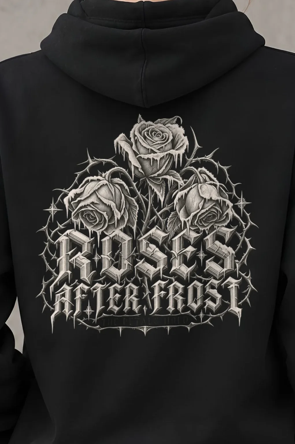 "Roses After Frost" Heavy Blend Unisex Pullover Hoodie - the graphic up close