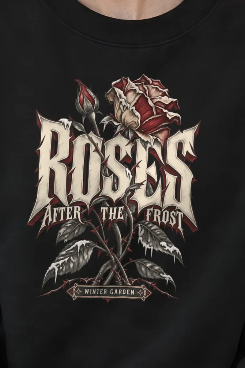 "Roses After the Frost" Heavy Blend Unisex Crewneck Sweatshirt - the graphic up close