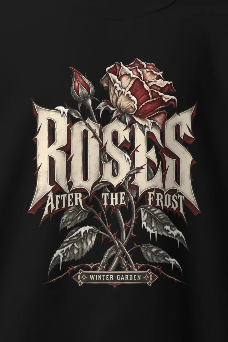 "Roses After the Frost" Heavy Blend Unisex Crewneck Sweatshirt - the graphic up close