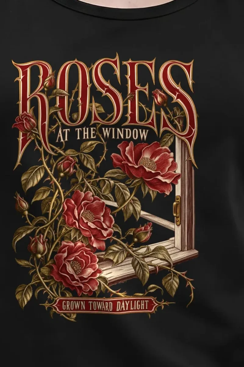 "Roses at the Window" Unisex Jersey Tank - the graphic up close